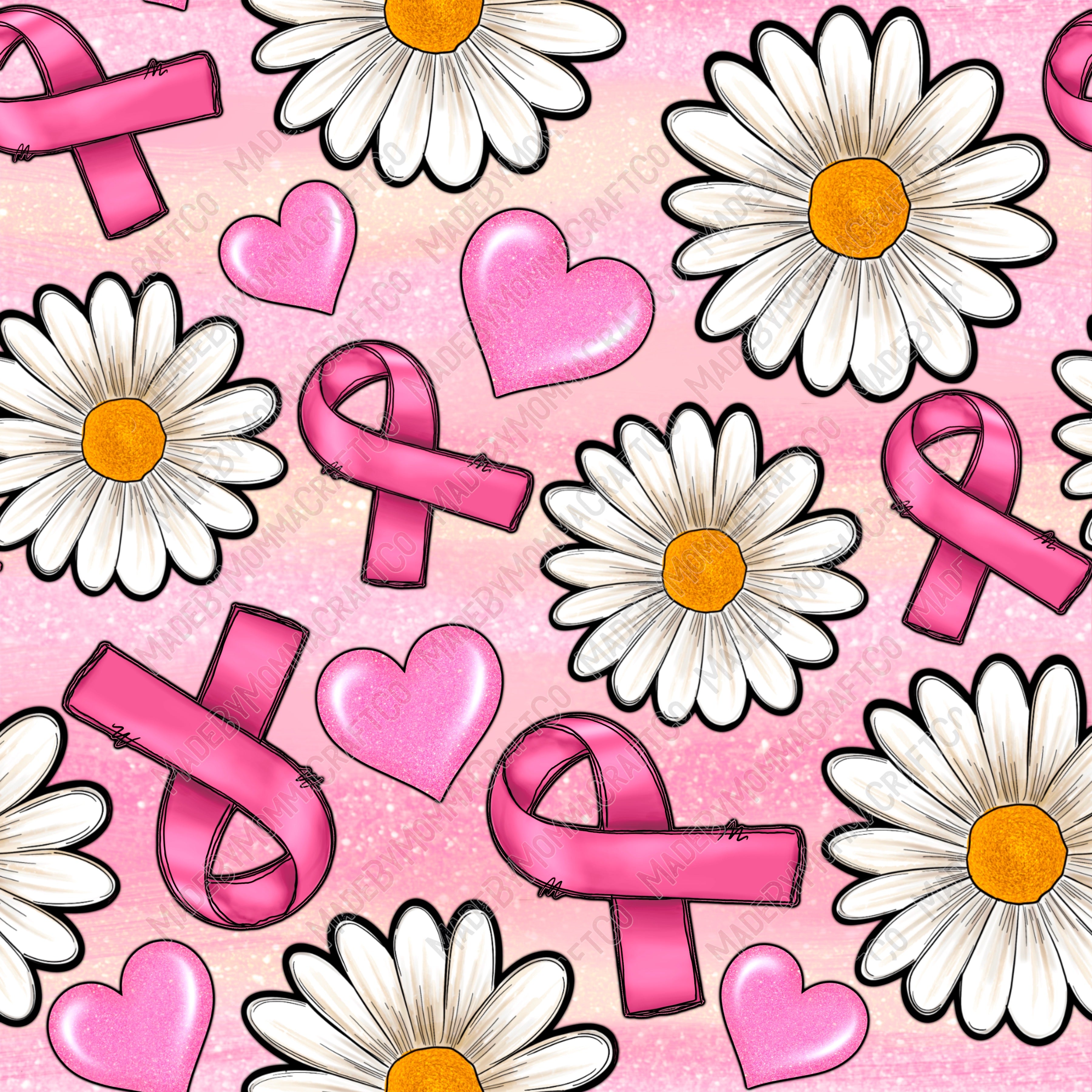 Breast Cancer Awareness With Daisy and Hearts - Vinyl Or Waterslide Seamless Wrap