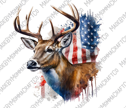 Buck American Flag - Deer Hunting - Country Western - Cheat Clear Waterslide™ or White Cast Sticker