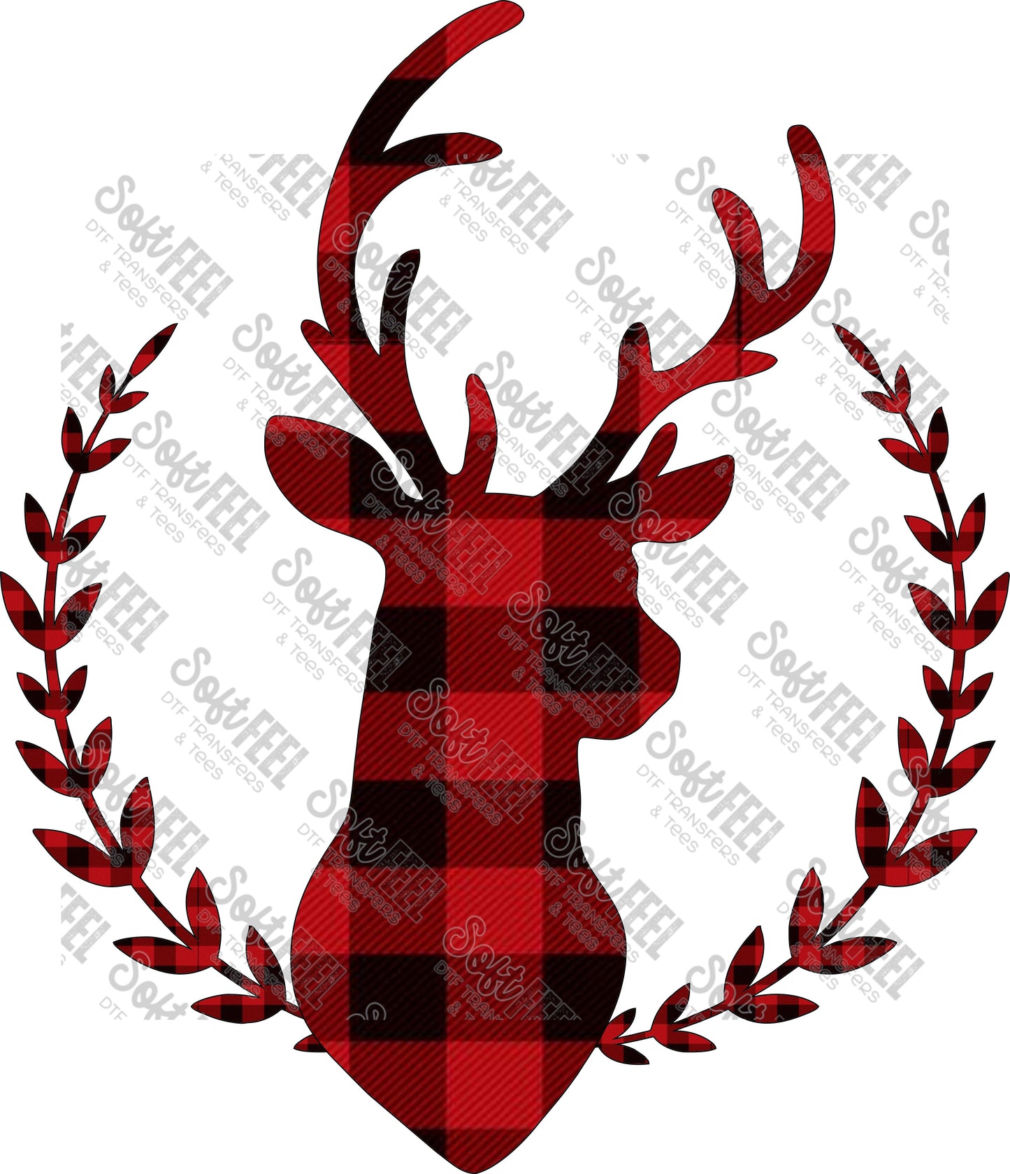 Buffalo Plaid Deer With Wreath - Animals / Christmas - Direct To Film Transfer / DTF - Heat Press Clothing Transfer