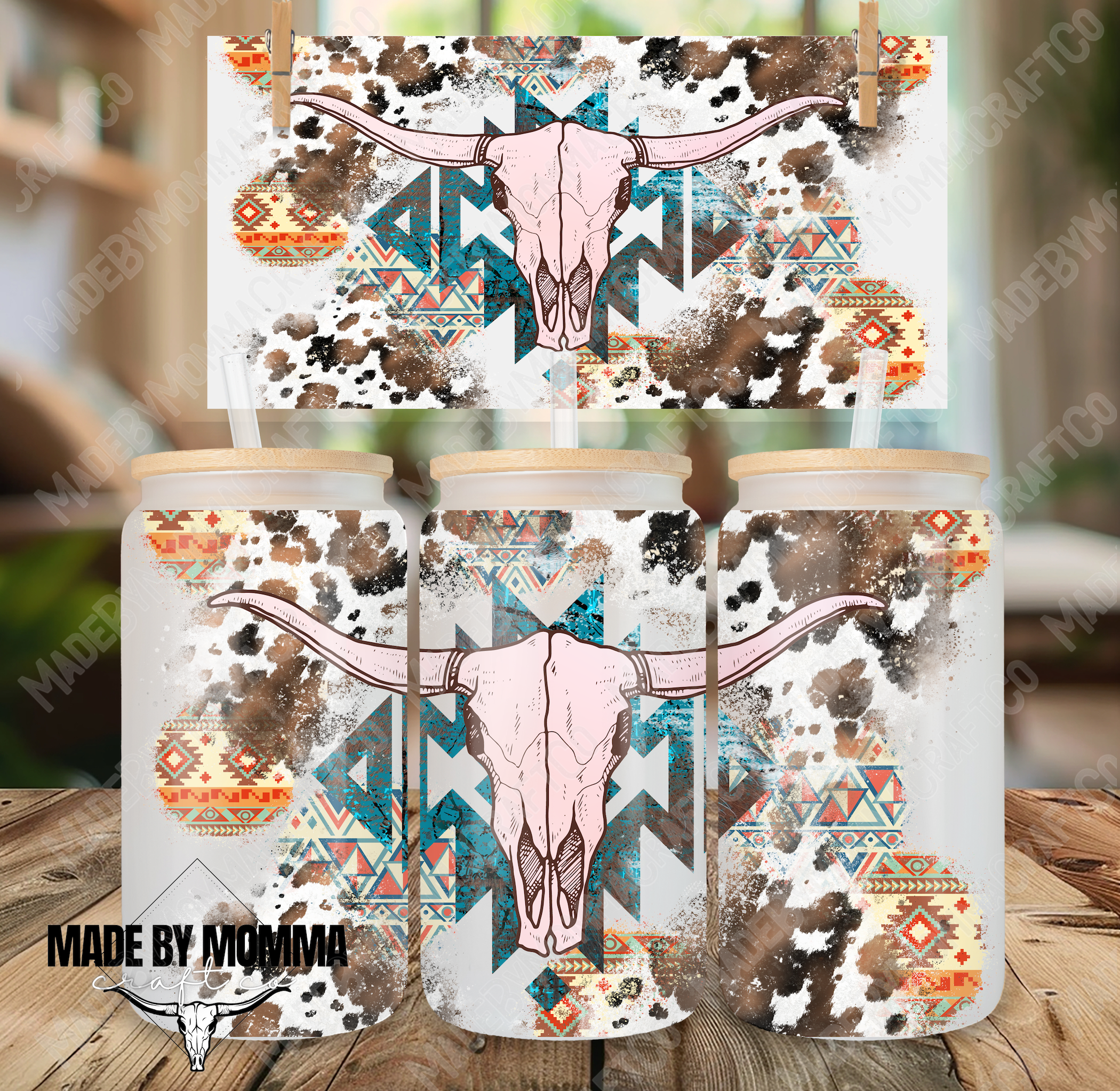 Bull Skull Cowhide 16oz UV DTF or Sublimation Wrap