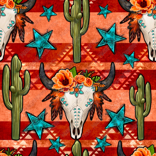 Bull Skull Cactus - Vinyl Or Waterslide Seamless Wrap