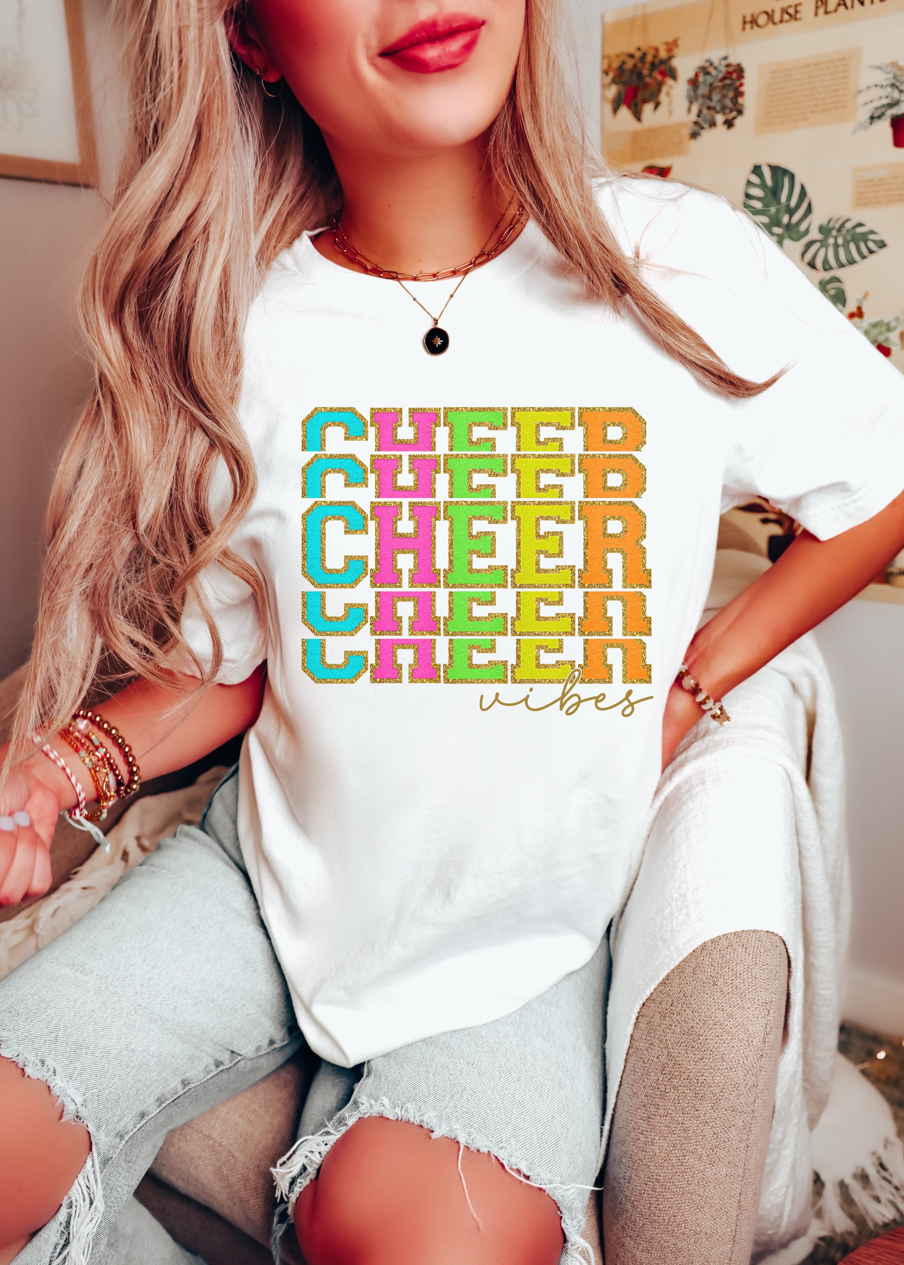 Cheer Vibes -Women&#39;s/Youth/Sports - Direct To Film Transfer / DTF - Heat Press Clothing Transfer