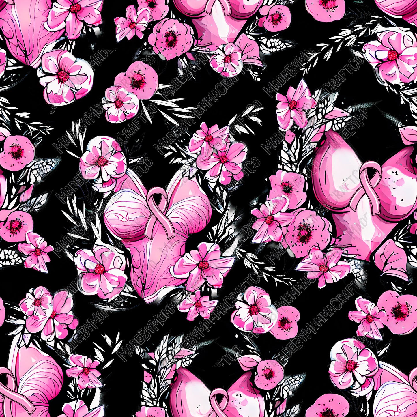 Breast Cancer Floral - Vinyl Or Waterslide Seamless Wrap