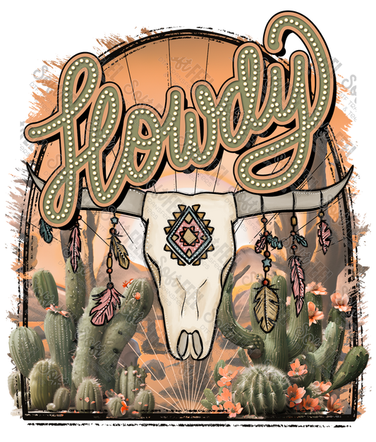 Howdy Skull - Western - Direct To Film Transfer / DTF - Heat Press Clothing Transfer