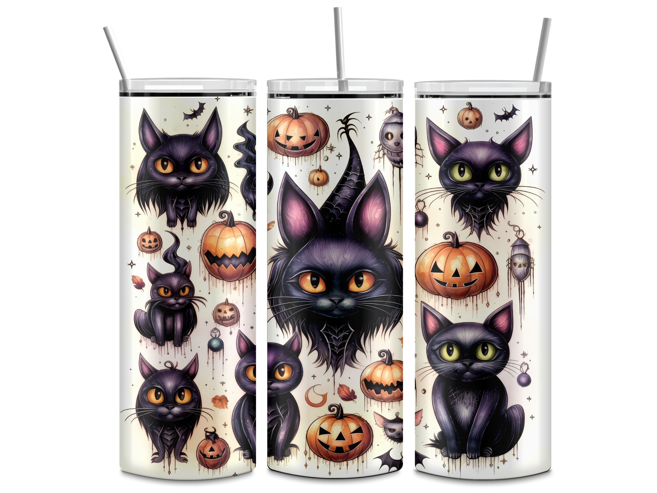 Cats Bats - Halloween - Sublimation or Waterslide Wrap - 20oz and 30oz