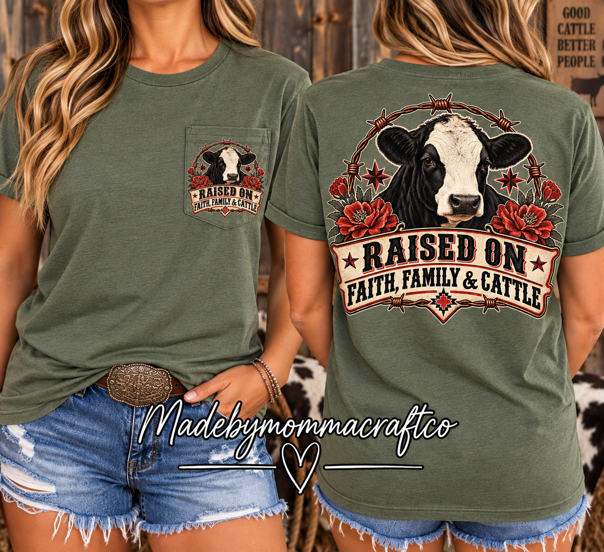 Raised on Faith Family & Cattle - DTF Transfer - Direct To Film Ready To Press Transfer-Iron On Clothing Transfer