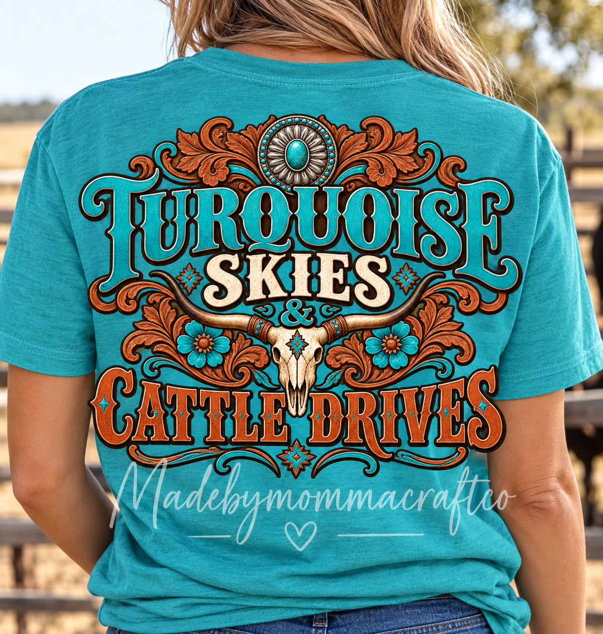 Turquoise Skies Cattle Drives - DTF Transfer - Direct To Film Ready To Press Transfer-Iron On Clothing Transfer