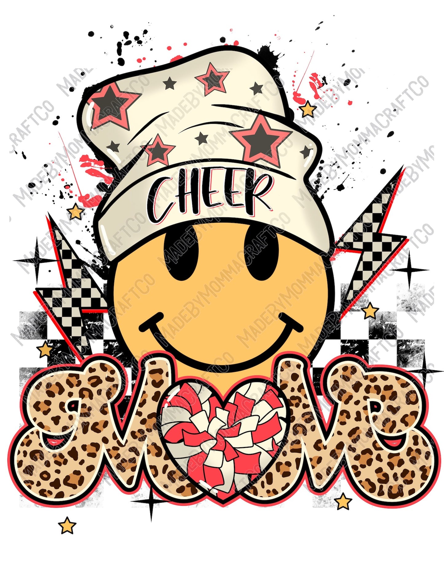 Cheer Mom Retro Smiley Face - Cheat Clear Waterslide™ or White Cast Sticker