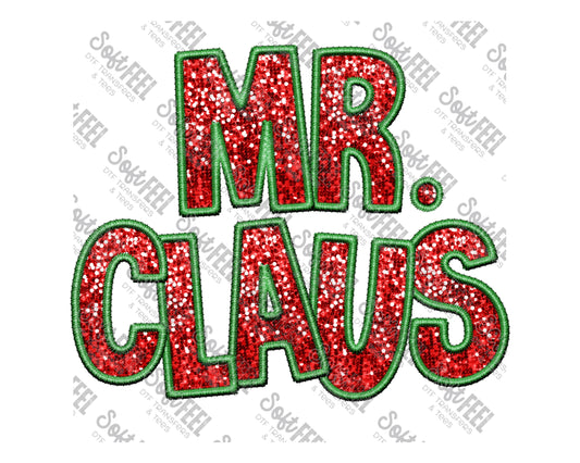Christmas Sequin Mr. Claus - Christmas / Faux Embroidery  - Direct To Film Transfer / DTF - Heat Press Clothing Transfer