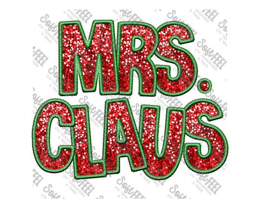 Christmas Sequin Mrs. Claus - Christmas / Faux Embroidery  - Direct To Film Transfer / DTF - Heat Press Clothing Transfer