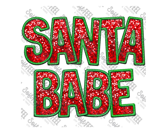 Christmas Sequin Santa Babe - Christmas / Faux Embroidery  - Direct To Film Transfer / DTF - Heat Press Clothing Transfer