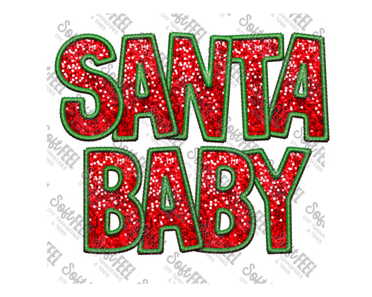 Christmas Sequin Santa Baby - Christmas / Faux Embroidery  - Direct To Film Transfer / DTF - Heat Press Clothing Transfer