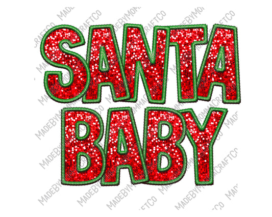 Christmas Sequin Santa Baby - Faux Embroidery / Christmas - Cheat Clear Waterslide™ or White Cast Sticker