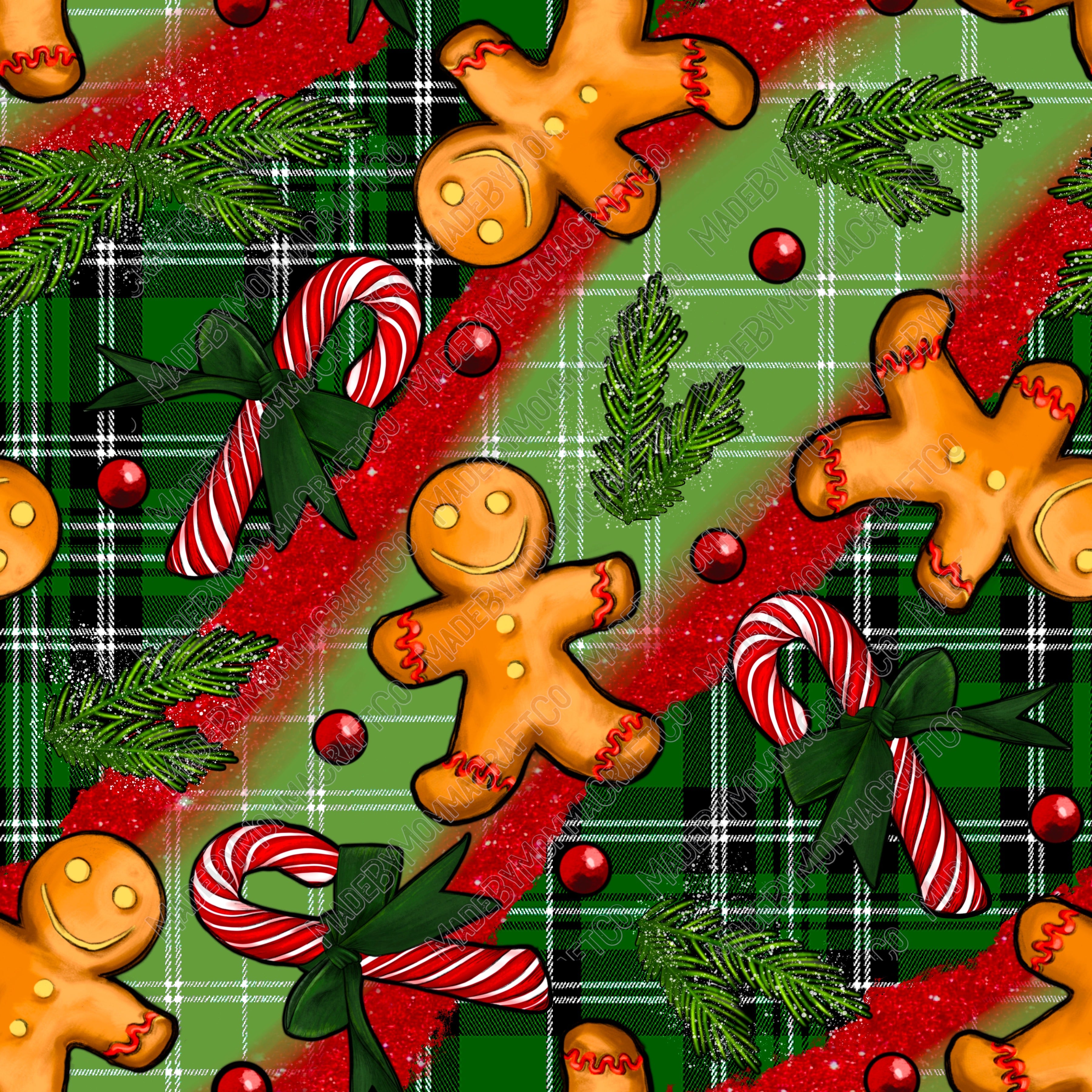 Christmas Gingerbread Man And Candy Cane - Vinyl Or Waterslide Seamless Wrap