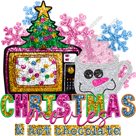 Christmas Movies And Hot Chocolate - Faux Embroidery - Cheat Clear Waterslide™ or White Cast Sticker