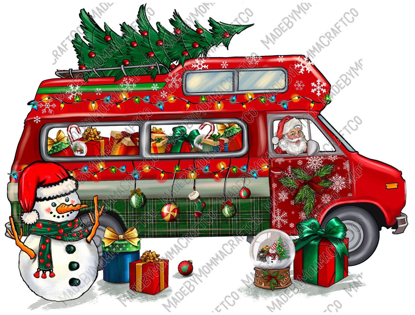 Christmas Santa Claus With Retro Van - Christmas - Cheat Clear Waterslide™ or White Cast Sticker