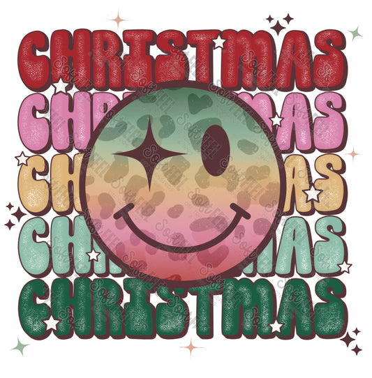 Christmas Smiley Distressed - Christmas / Retro / Women's - Direct To Film Transfer / DTF - Heat Press Clothing Transfer