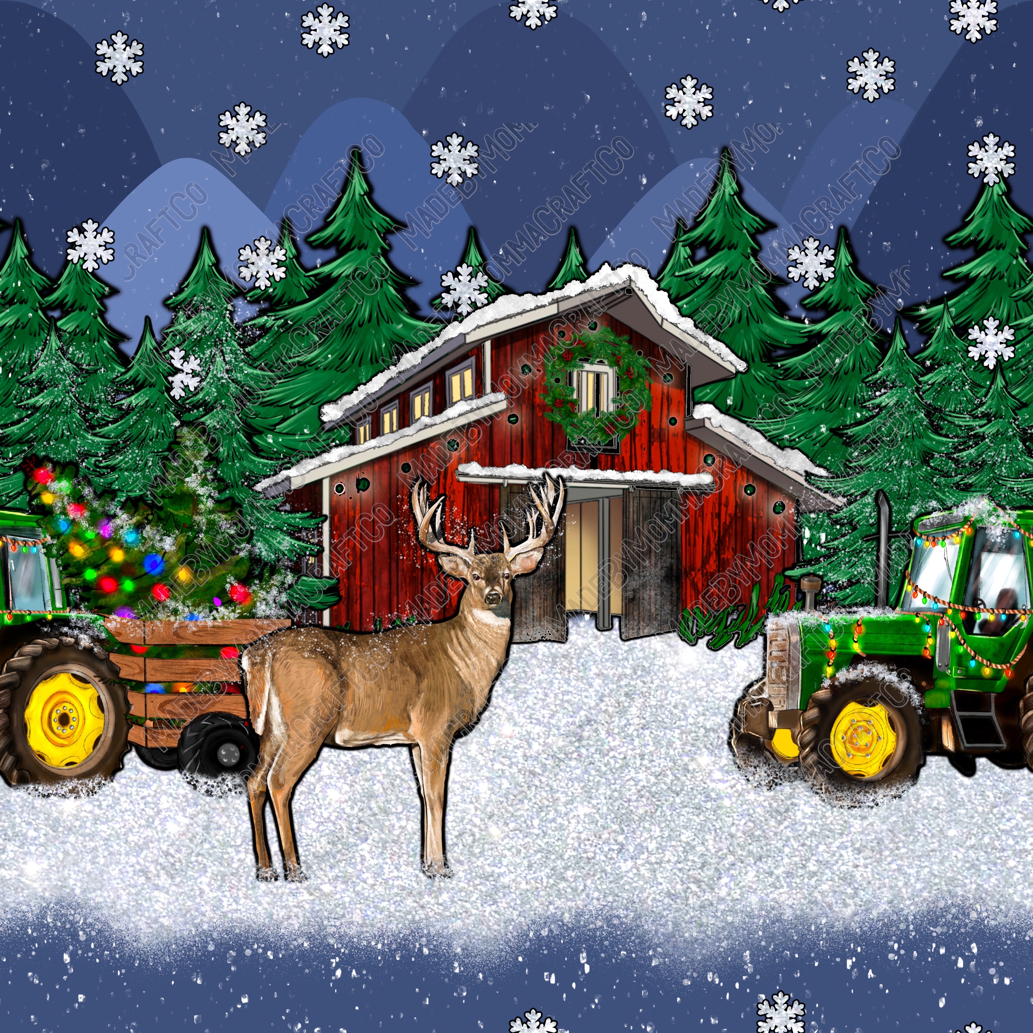 Christmas Town and Farm Tractor - Vinyl Or Waterslide Seamless Wrap