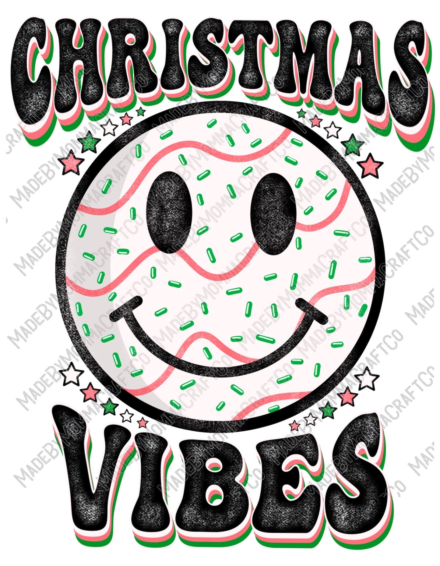 Christmas Vibes Smiley - Retro Christmas - Cheat Clear Waterslide™ or White Cast Sticker