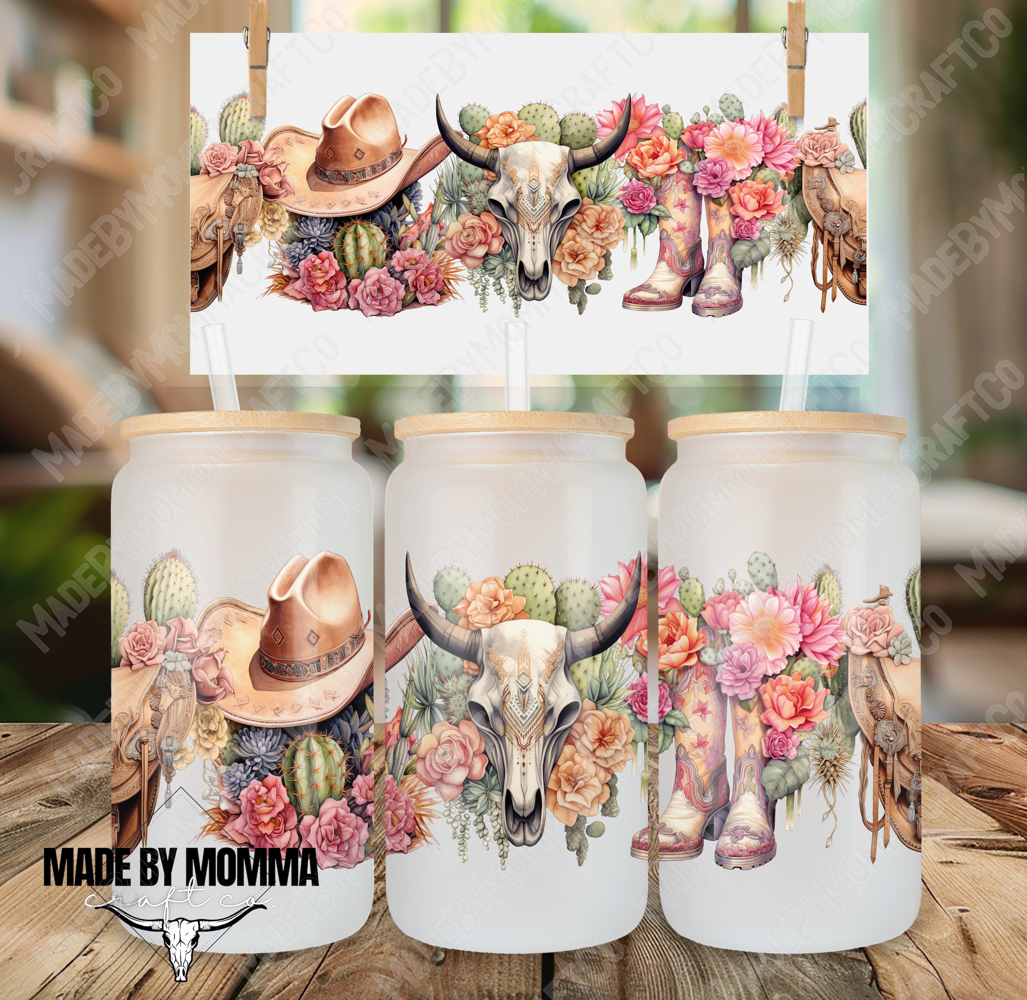 Country Western Floral 16oz UV DTF or Sublimation Wrap