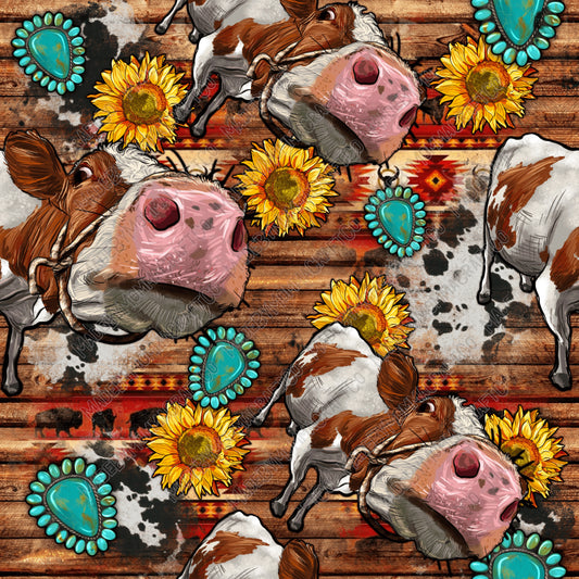 Cow Western Seamless Pattern - Vinyl Or Waterslide Seamless Wrap