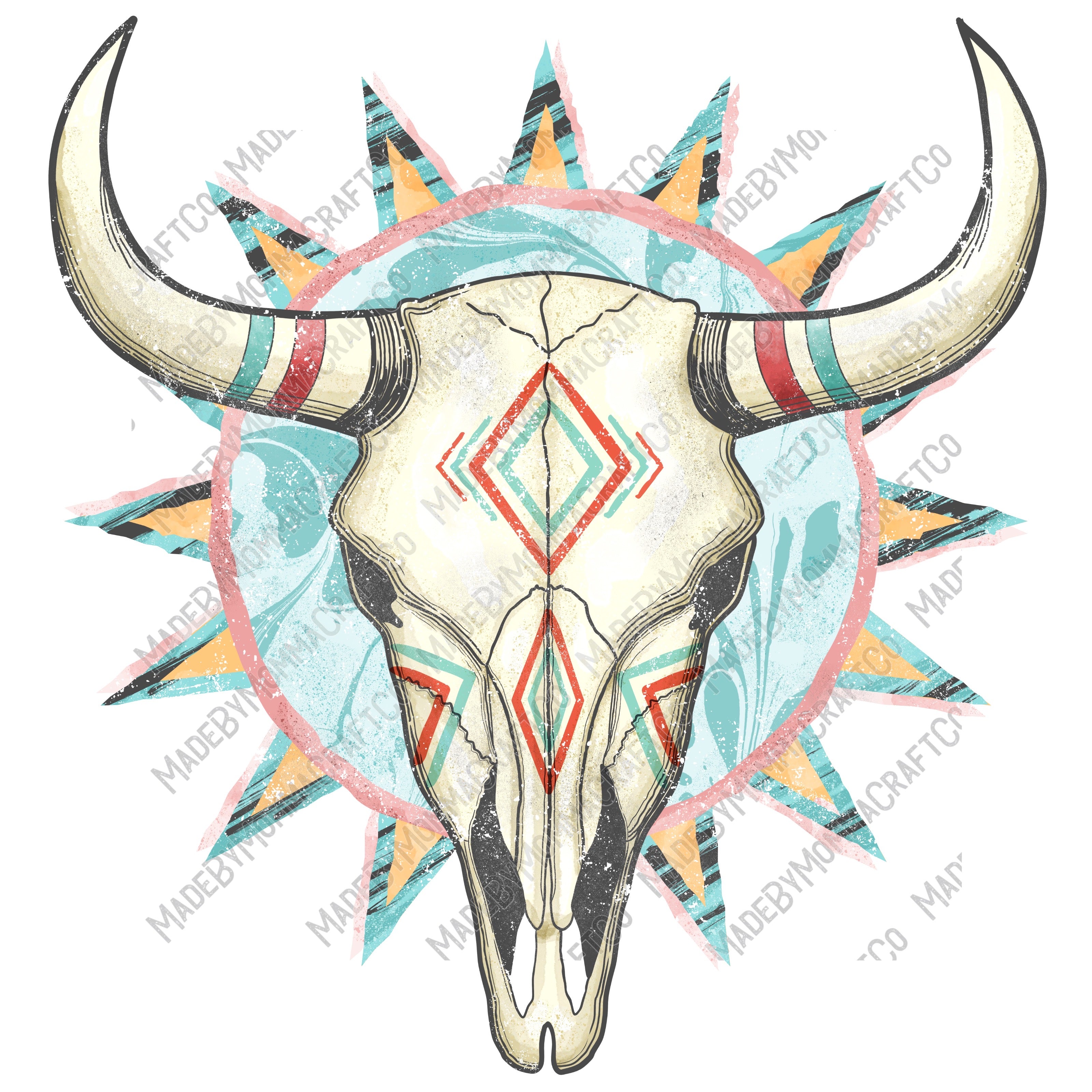 Cow Skull With Distress - Country Western / Retro - Cheat Clear Waterslide™ or White Cast Sticker