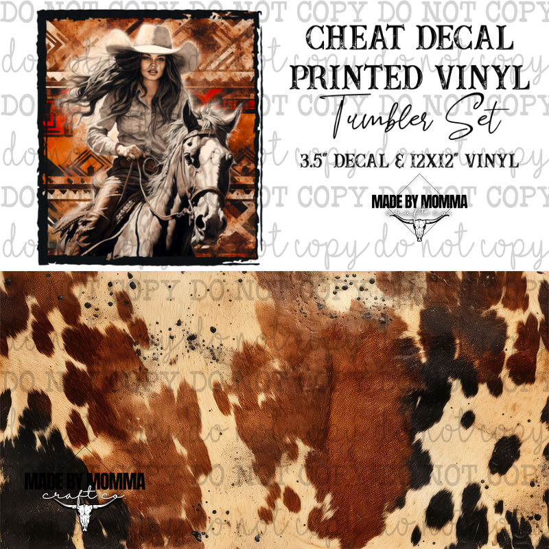 Cowgirl Cowhide - Vinyl &amp; Decal Tumbler Set