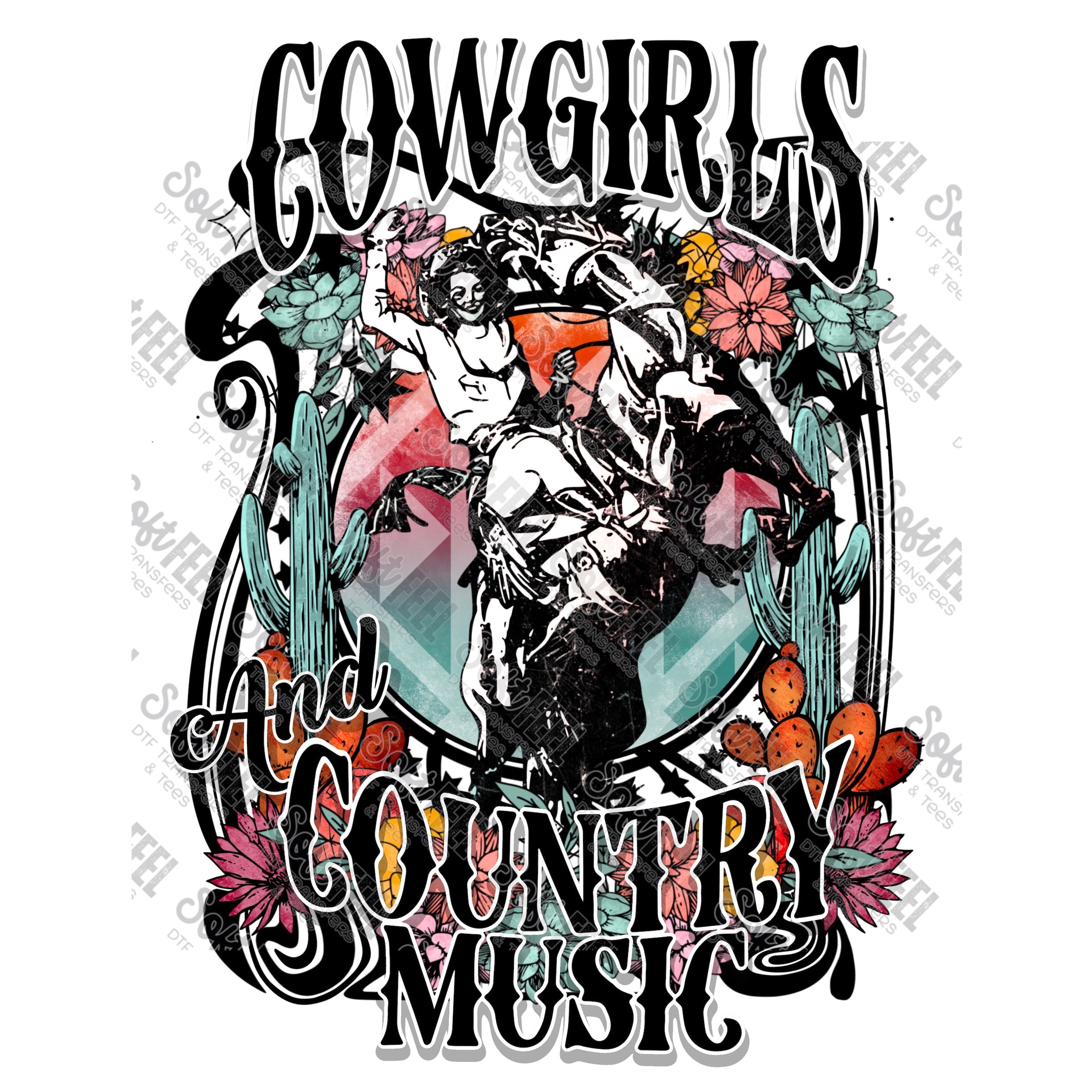 Cowgirls and Country Music - Women&#39;s / Western - Direct To Film Transfer / DTF - Heat Press Clothing Transfer