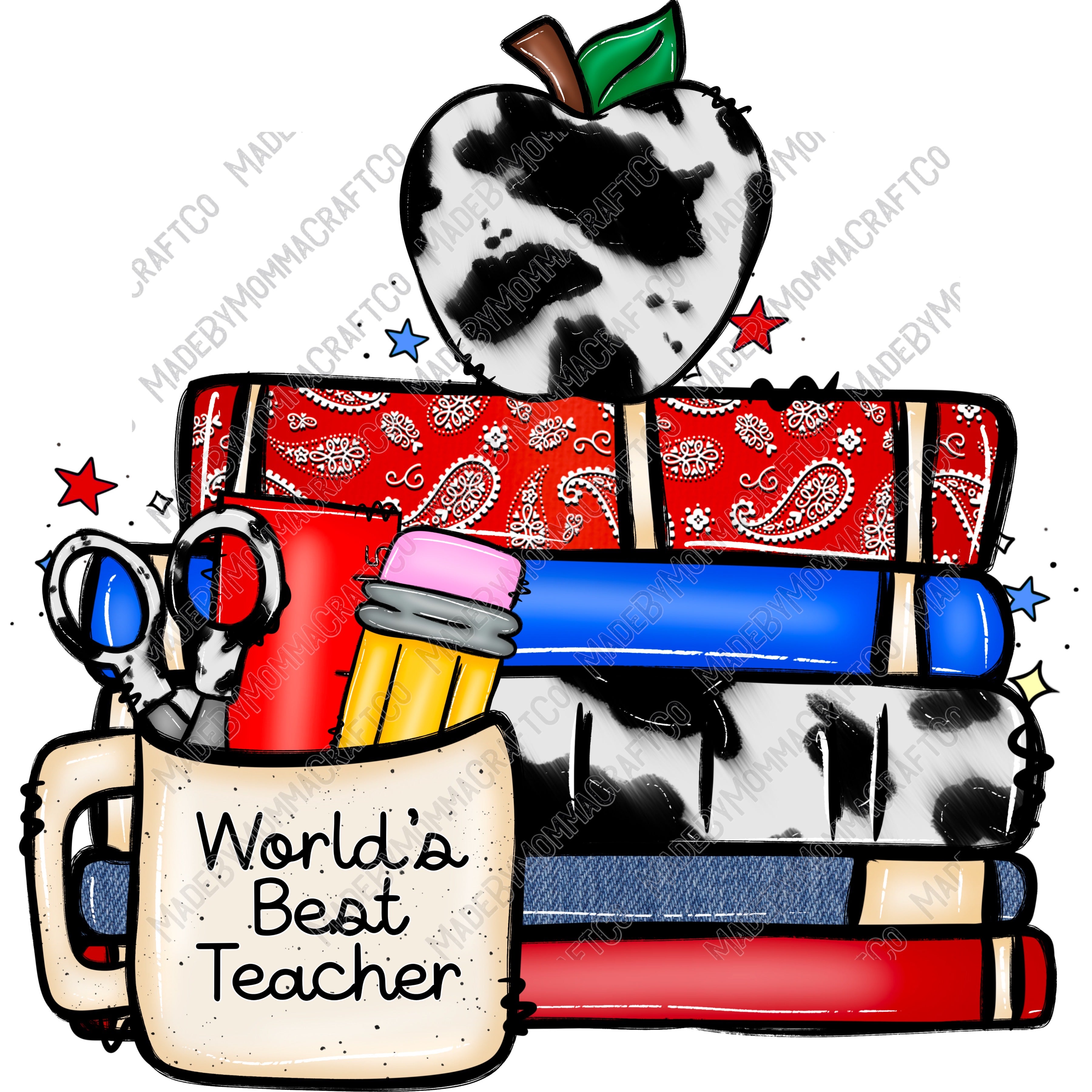 Cow Print World&#39;s Best Teacher - Back to School - Cheat Clear Waterslide™ or White Cast Sticker