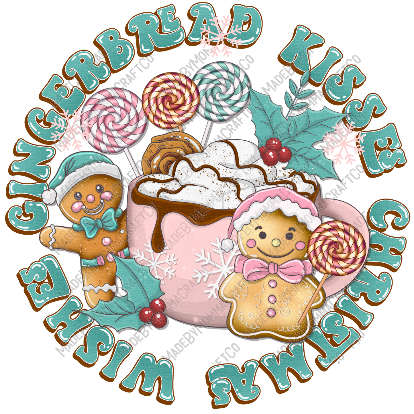 Gingerbread Kisses - Cheat Clear Waterslide™ or White Cast Sticker