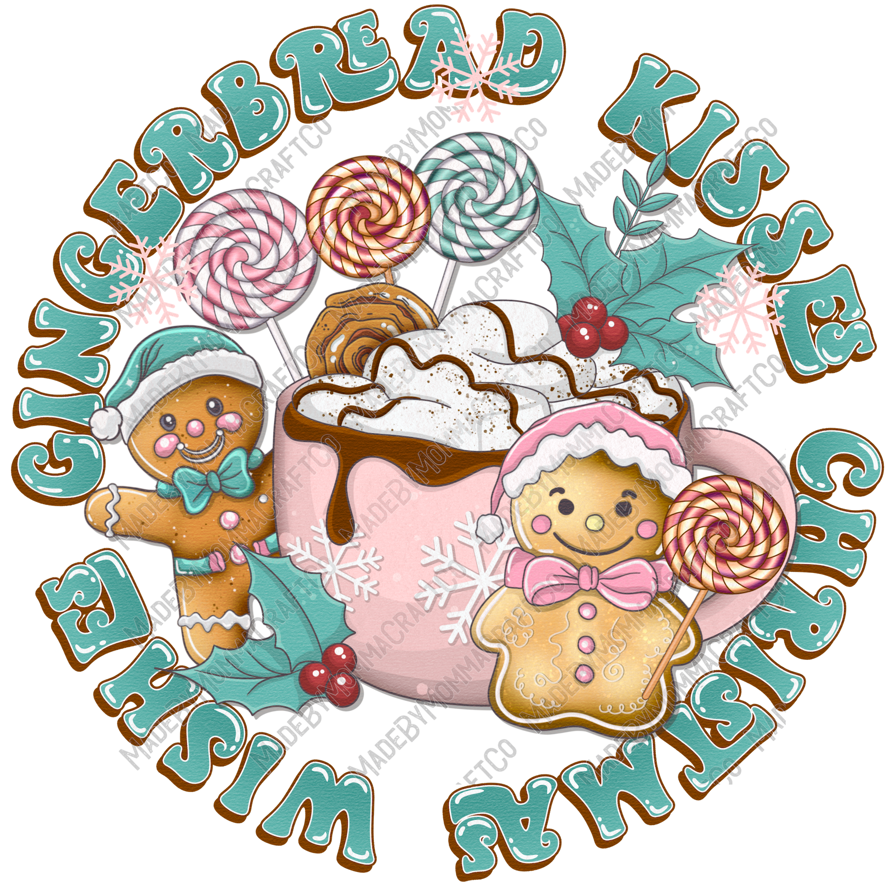 Gingerbread Kisses - Cheat Clear Waterslide™ or White Cast Sticker