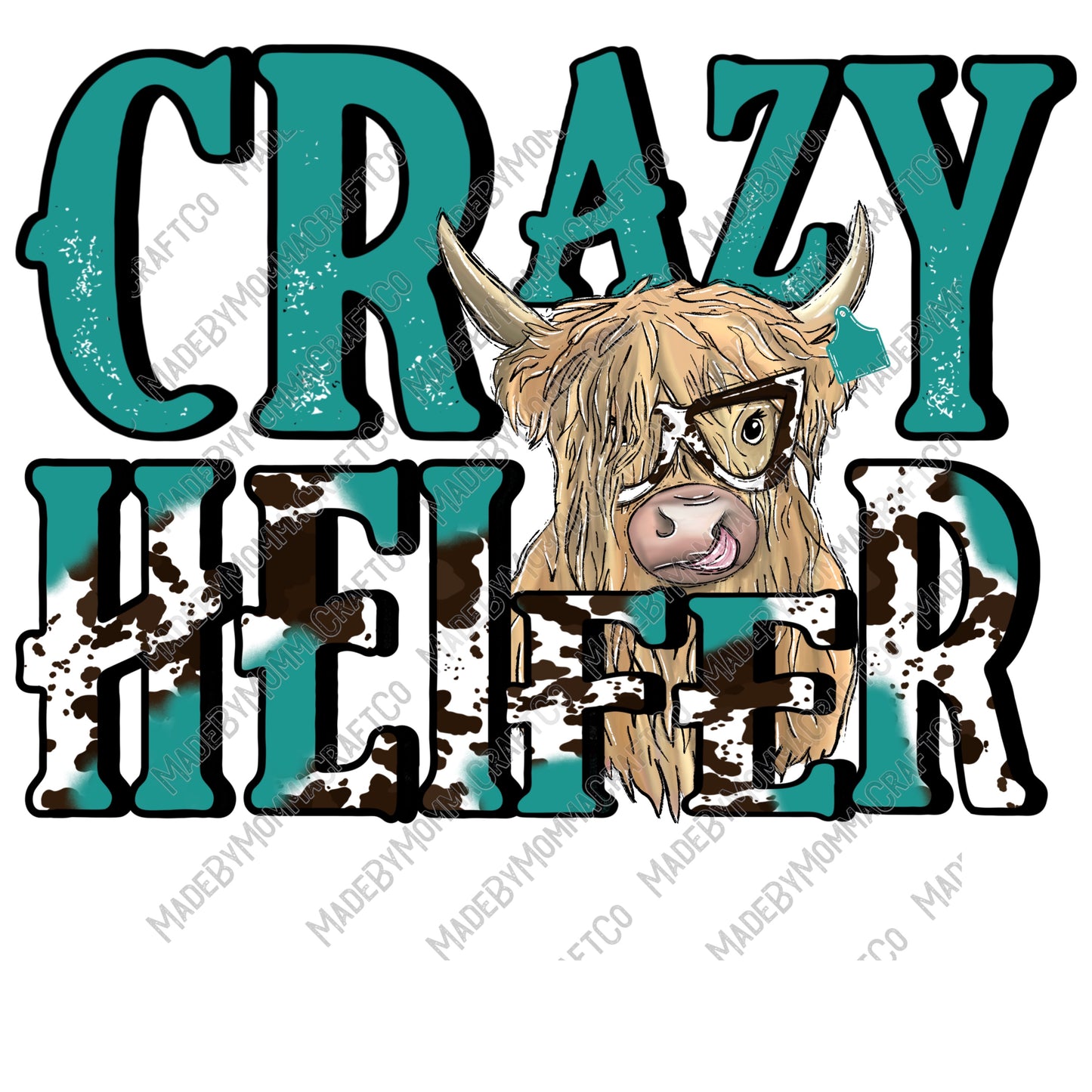 Crazy Heifer Highland - Country Western / Retro - Cheat Clear Waterslide™ or White Cast Sticker