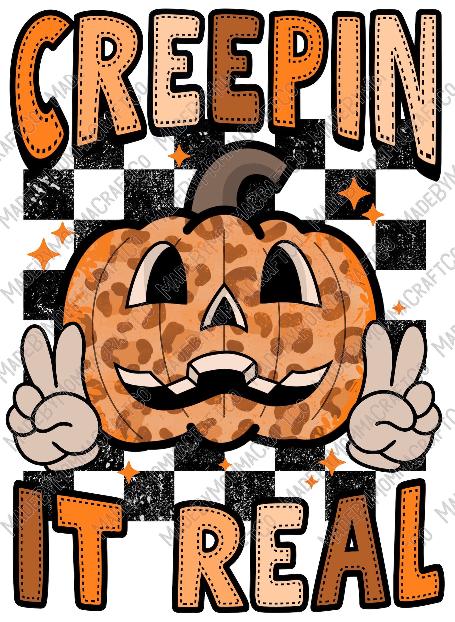 Creepin' It Real Pumpkin Retro - Halloween - Cheat Clear Waterslide™ or White Cast Sticker