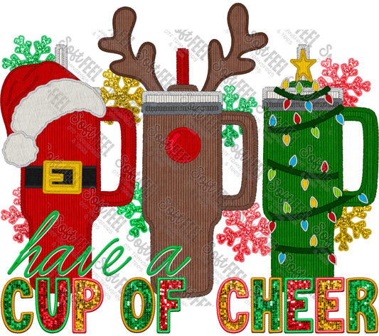 Cup Of Cheer - Christmas / Faux Embroidery - Direct To Film Transfer / DTF - Heat Press Clothing Transfer