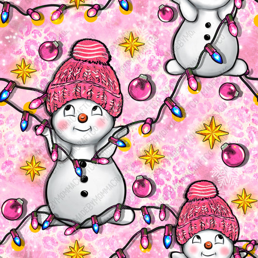 Cute Snowman And Christmas Lights - Vinyl Or Waterslide Seamless Wrap