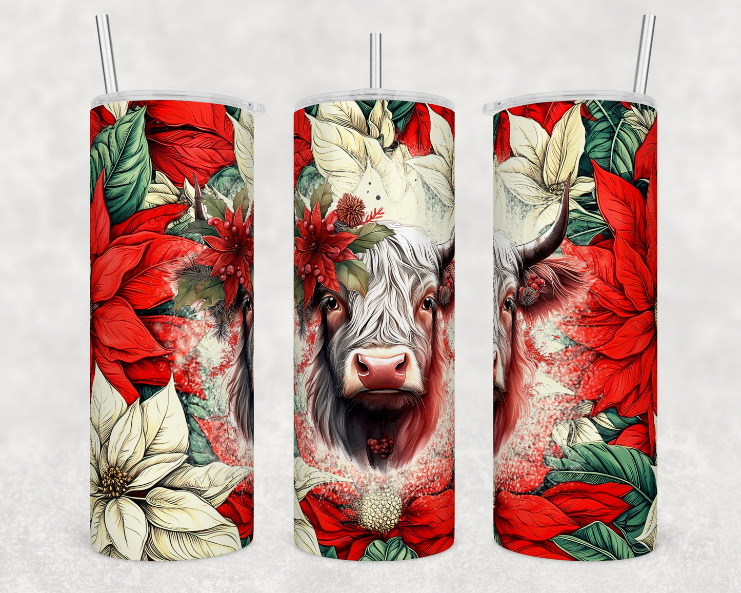 Christmas Highland Cow - Sublimation or Waterslide Wrap - 20oz and 30oz