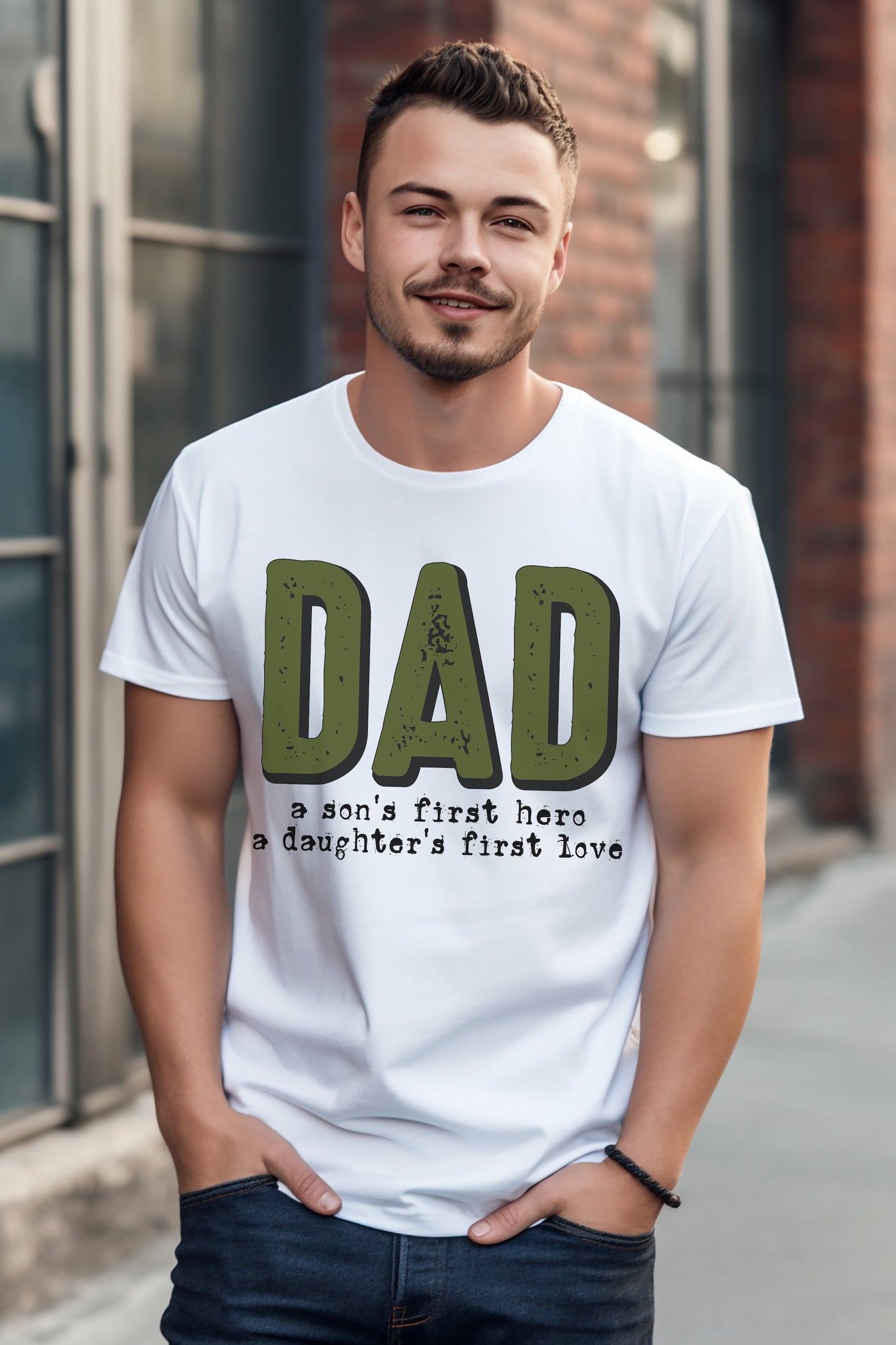 Dad a Son's first Hero a Daughter's first Love - Men's - Direct To Film Transfer / DTF - Heat Press Clothing Transfer