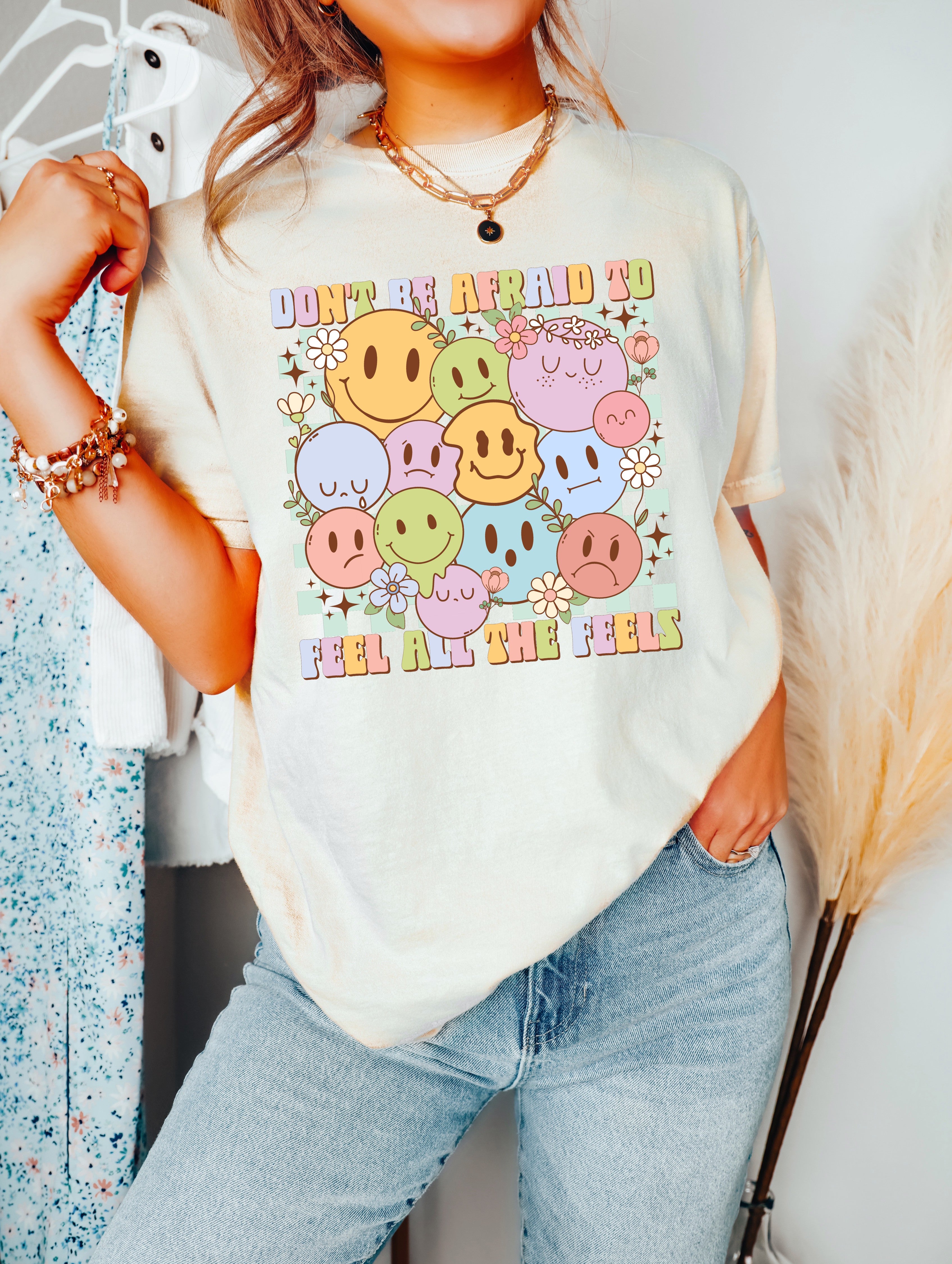 Don&#39;t be afraid to feel all the feels - Retro / Motivational / Mental Health - Direct To Film Transfer / DTF - Heat Press Clothing Transfer
