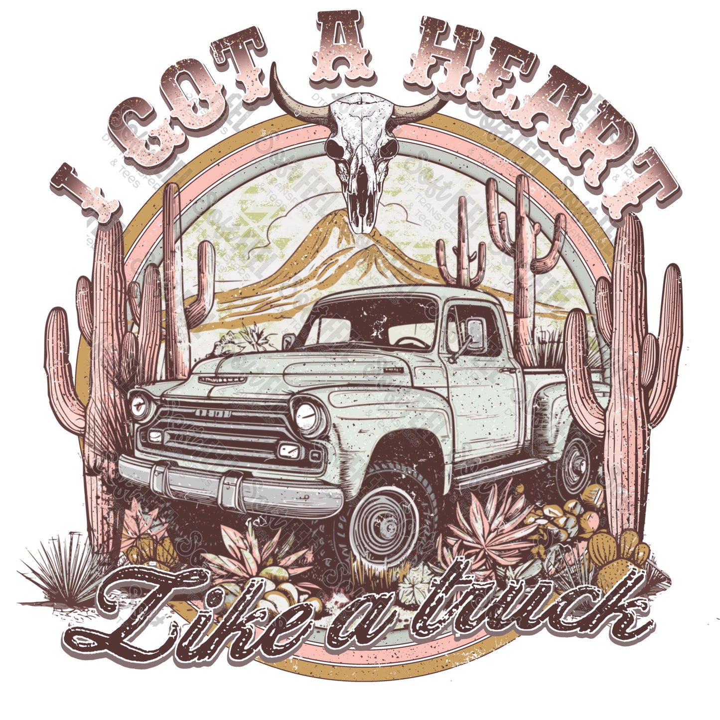 Heart Like A Truck - Womens / Western - Direct To Film Transfer / DTF - Heat Press Clothing Transfer