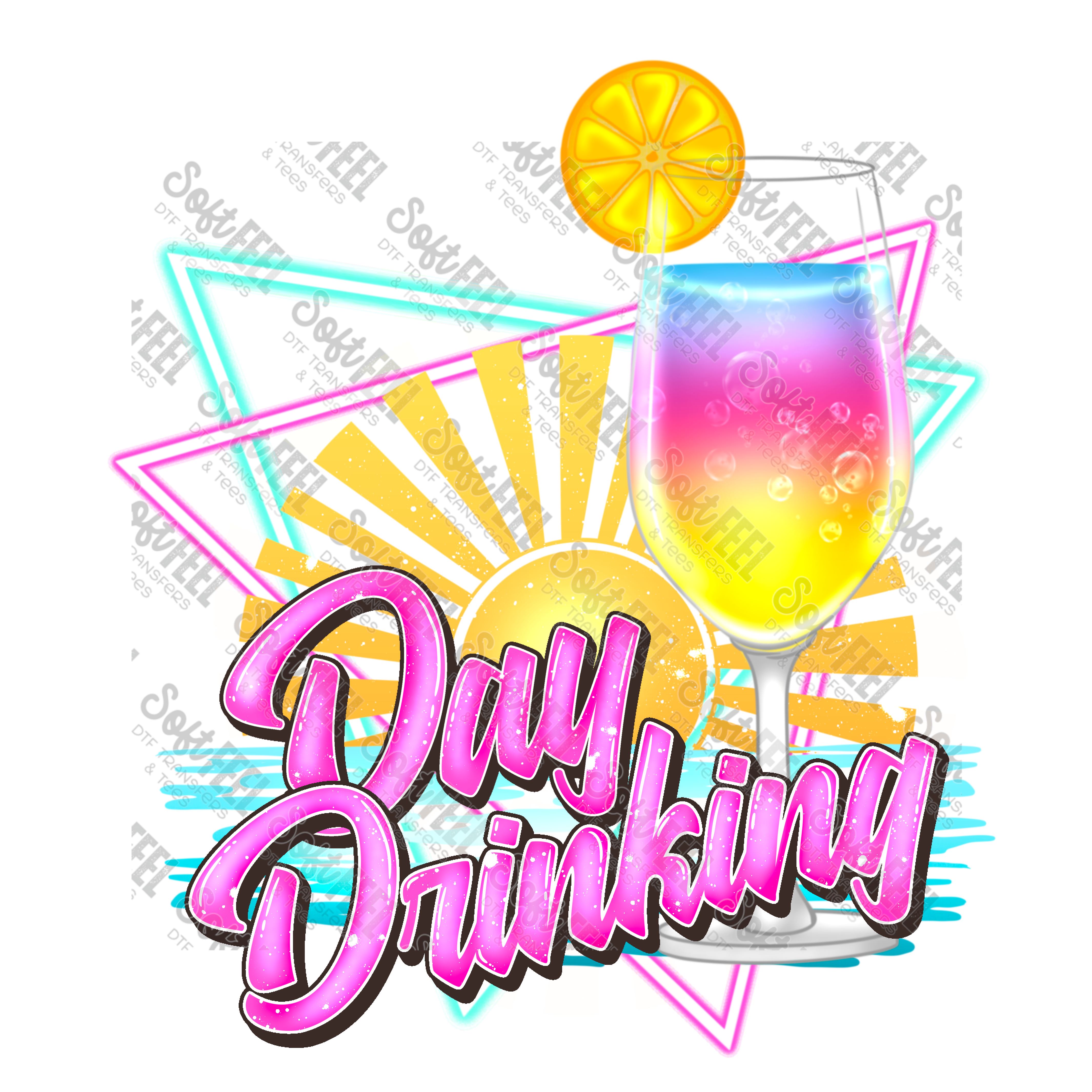 Day Drinkin - Retro / Womens / Summer - Direct To Film Transfer / DTF - Heat Press Clothing Transfer