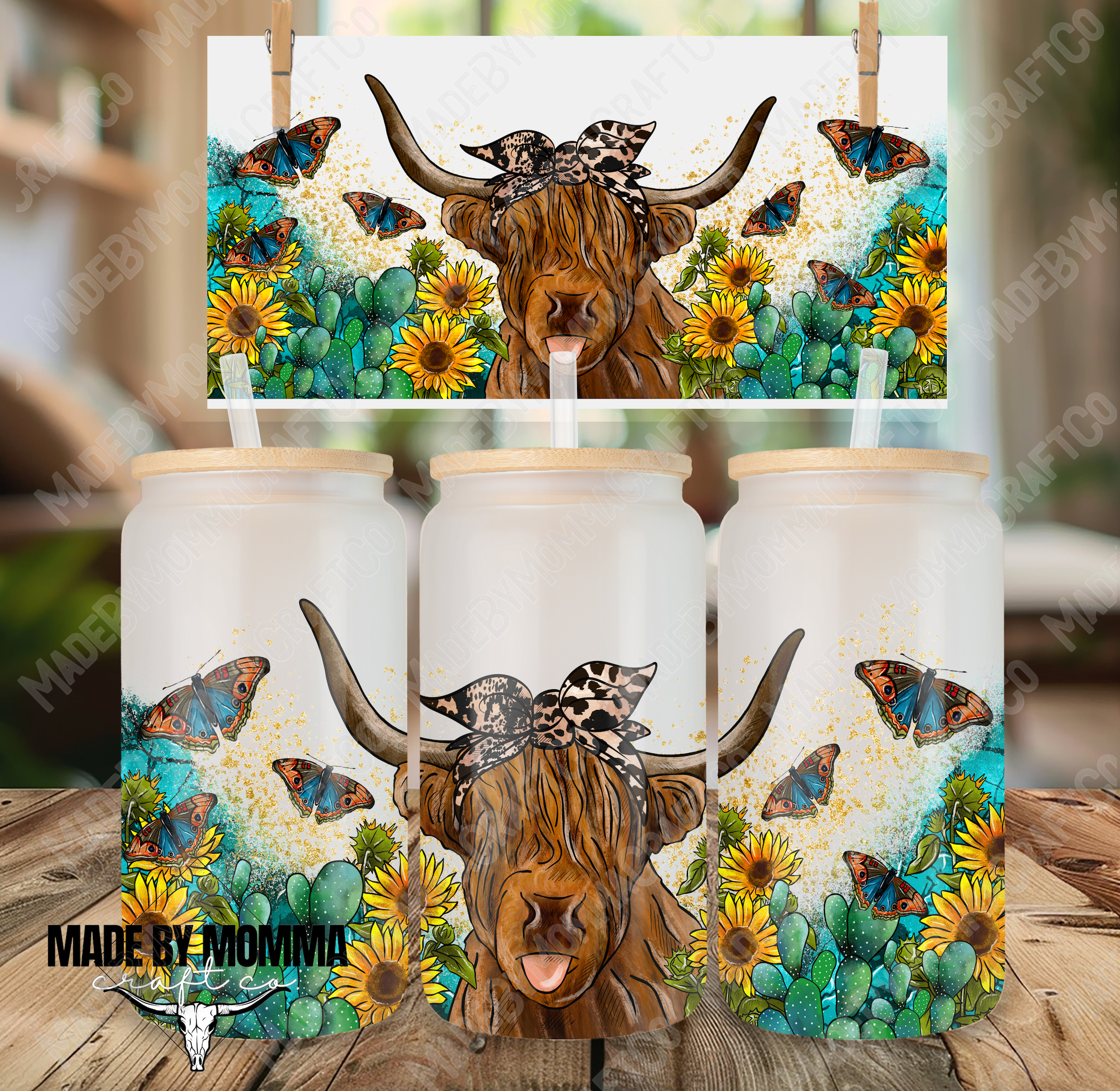 Highland Cow Butterflies 16oz UV DTF or Sublimation Wrap