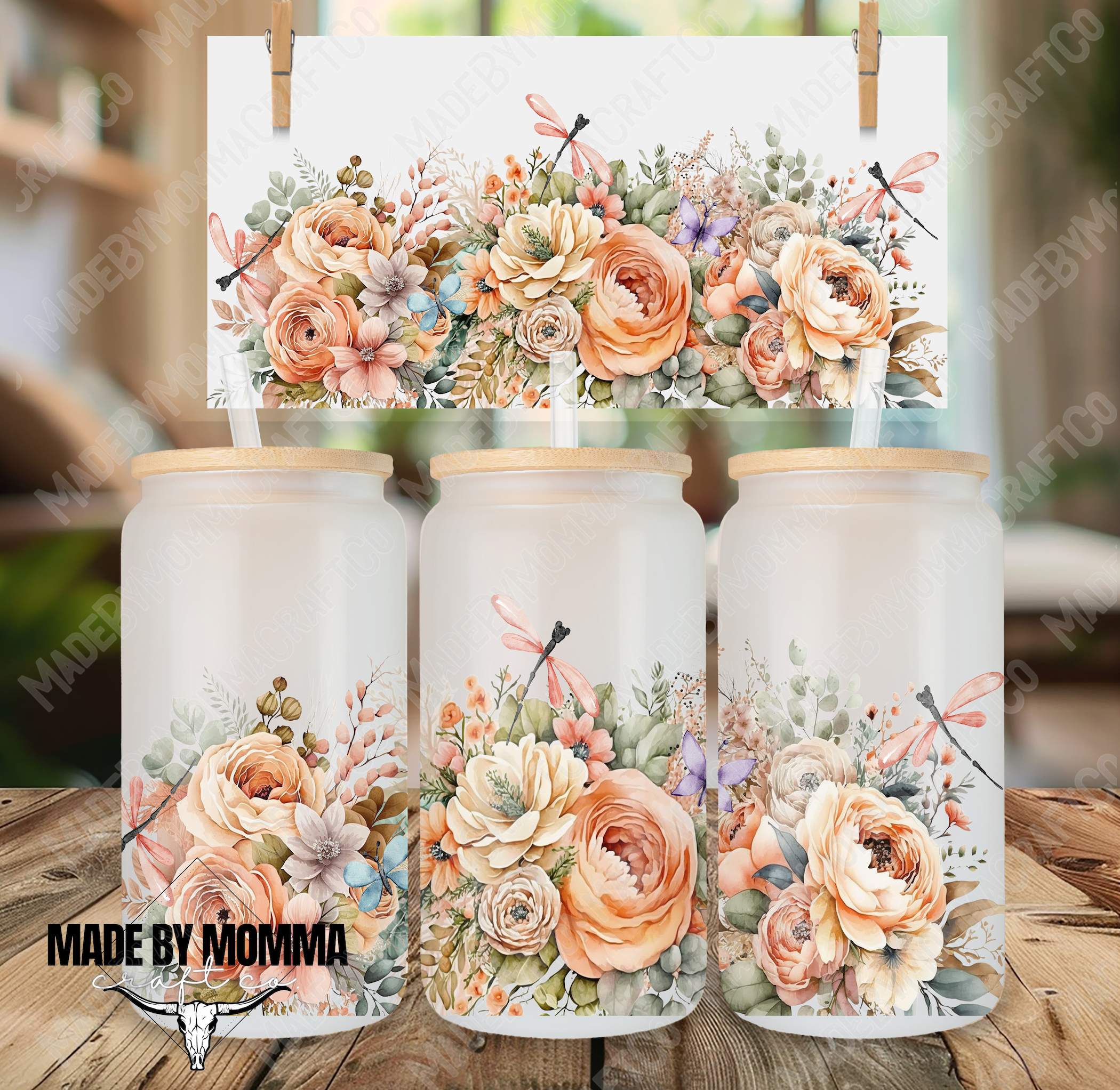 Dragonfly Flowers 16oz UV DTF or Sublimation Wrap