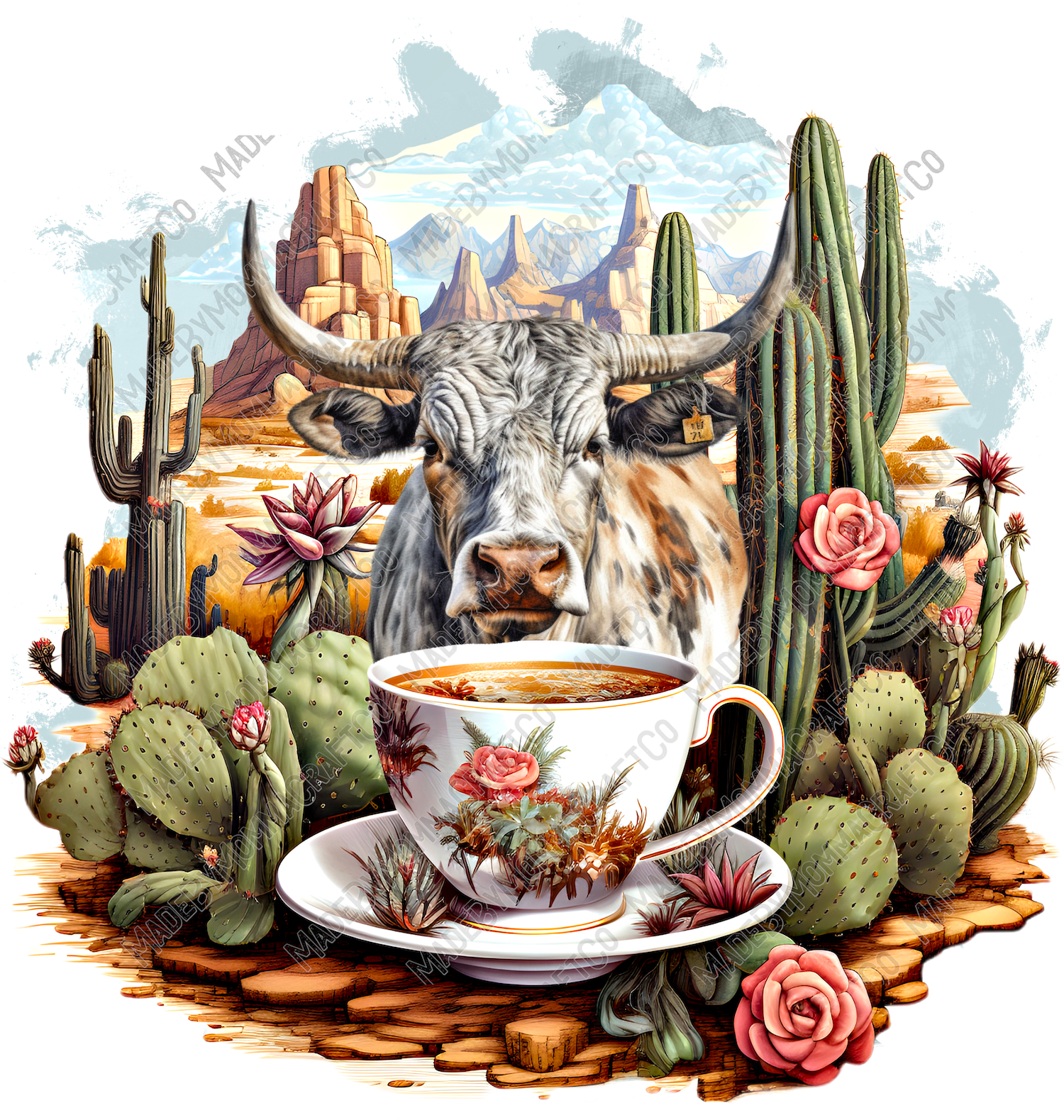Western Cow and Tea - Cheat Clear Waterslide™ or White Cast Sticker