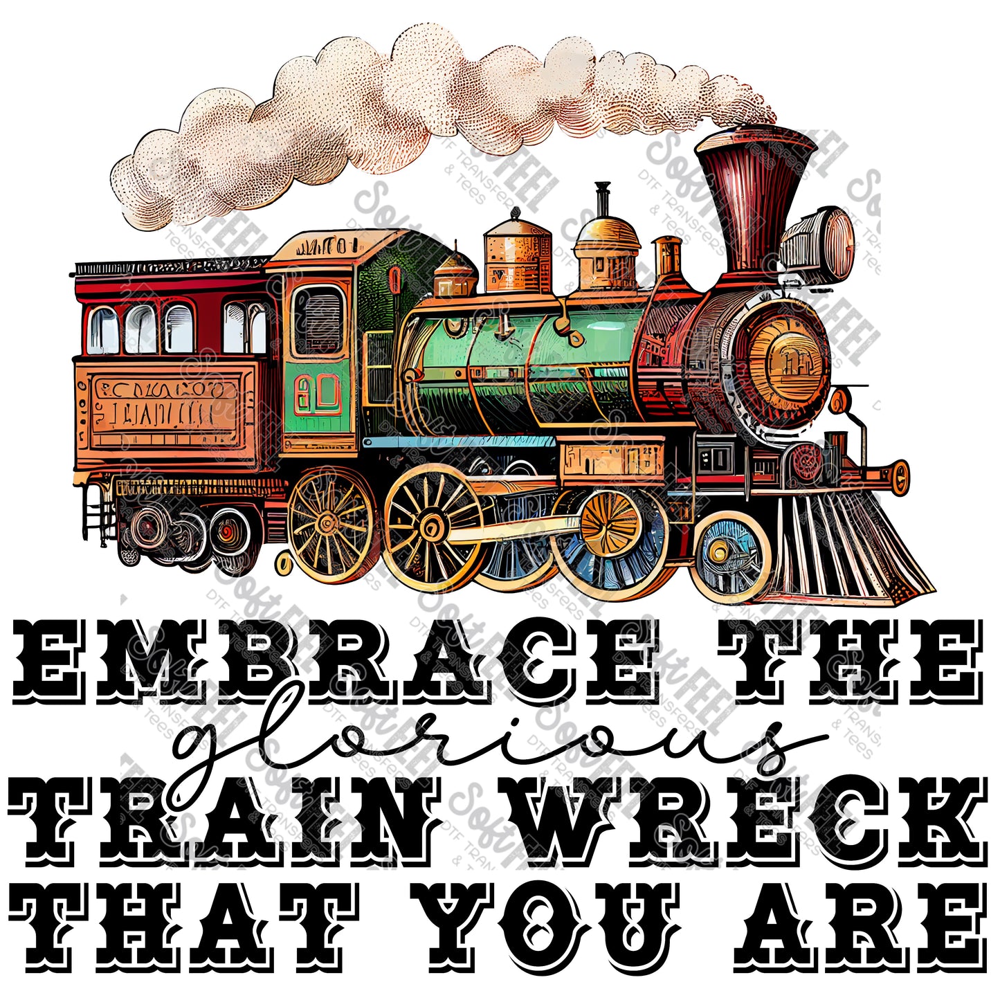 Embrace the glorious train wreck that you are - Womens / Humor / Mental Health - Direct To Film Transfer / DTF - Heat Press Clothing Transfer