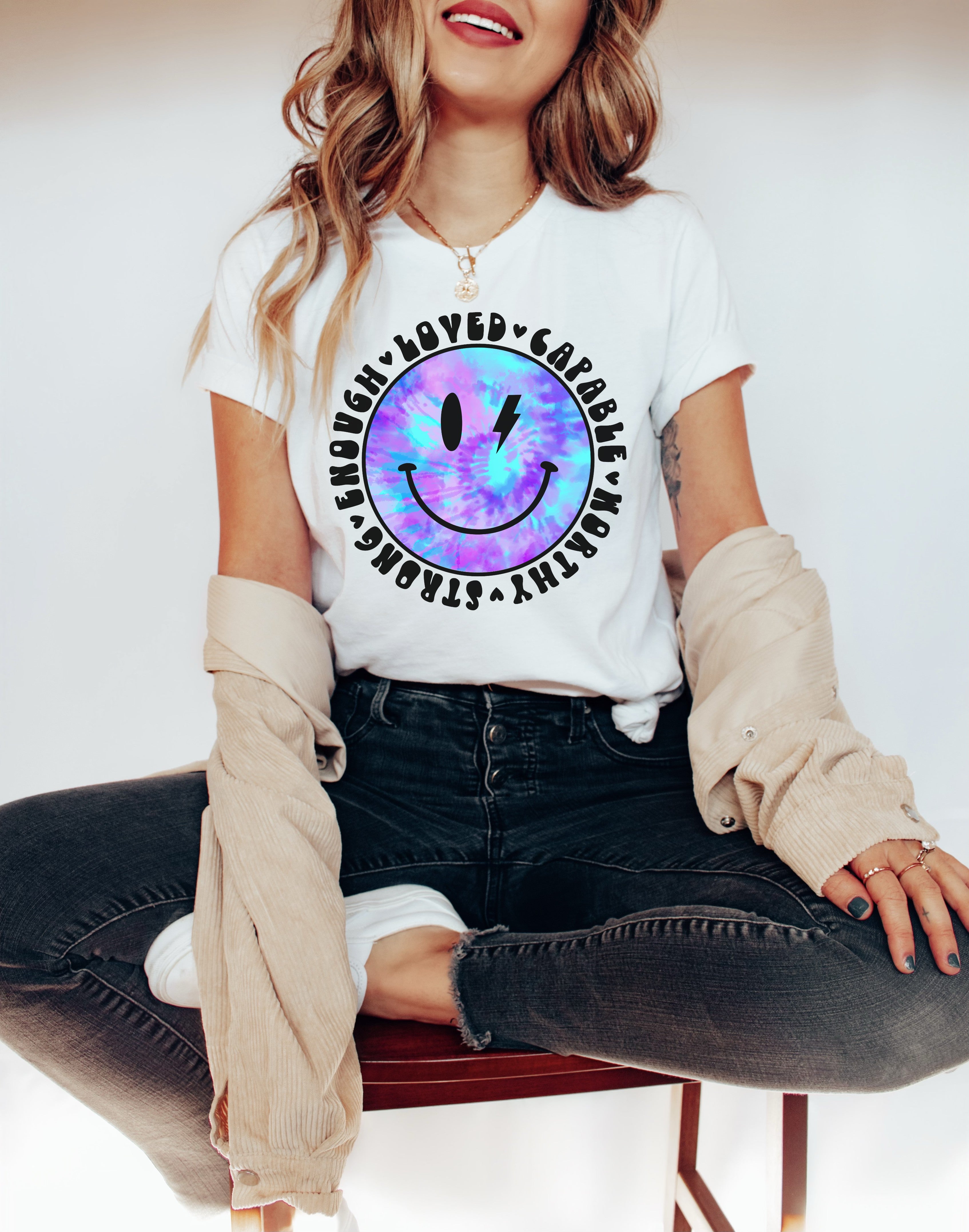 You&#39;re Enough Smiley -Youth / Women&#39;s / Motivational - Direct To Film Transfer / DTF - Heat Press Clothing Transfer