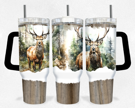 Elk Hunting - 40oz Handle Tumbler - Sublimation or Waterslide Wrap