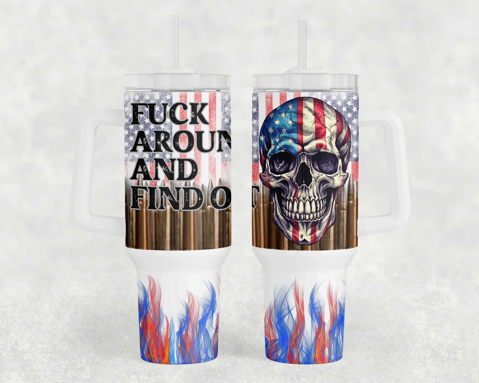 FAFO Skull - 40oz Handle Tumbler - Sublimation or Waterslide Wrap