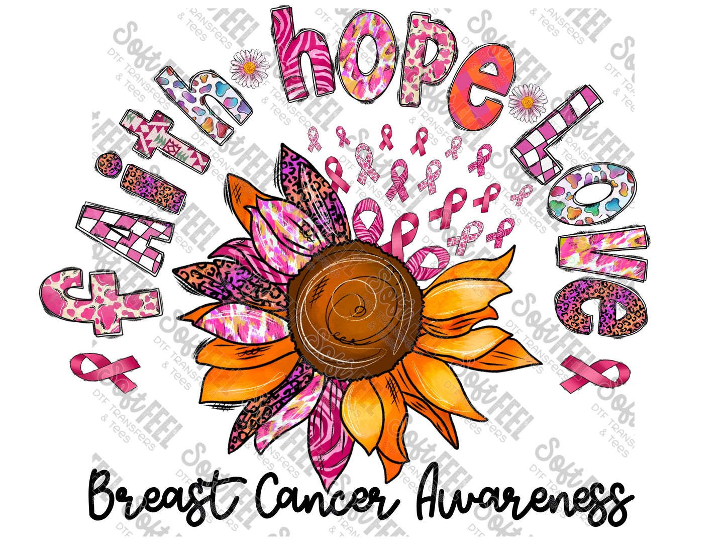 Faith Hope Love Breast Cancer Awareness - Women's / Motivational - Direct To Film Transfer / DTF - Heat Press Clothing Transfer