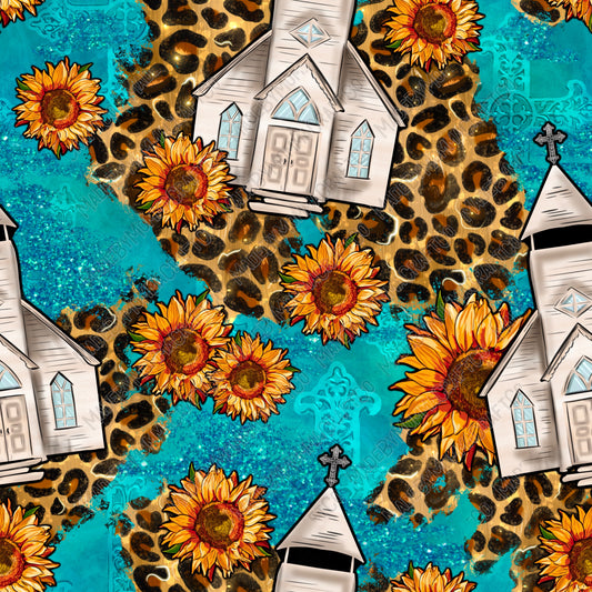 Faith Church And Sunflowers With Leopard - Vinyl Or Waterslide Seamless Wrap