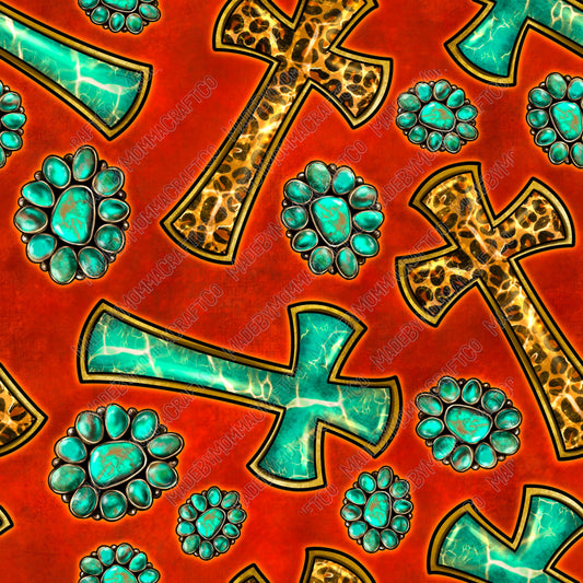 Faith Cross And Turquoise Gemstone - Vinyl Or Waterslide Seamless Wrap